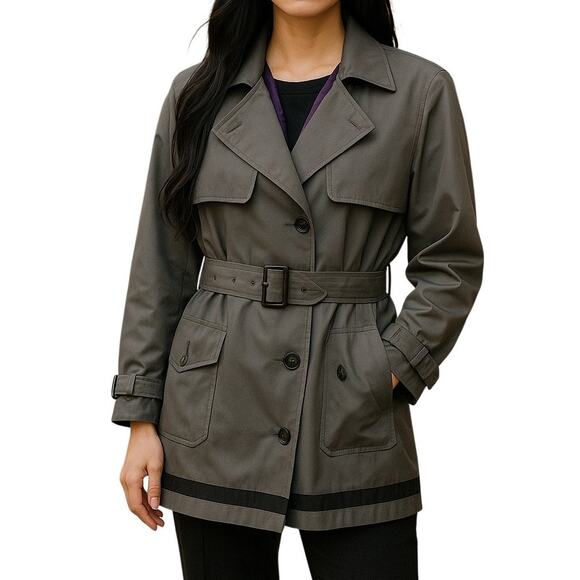 Tommy Hilfiger Plus Size Jacket Water Resistant Buttoned Belt Gray Trench 1X - Picture 1 of 9